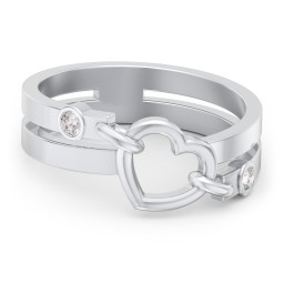 Engravable Diagonal Open Heart Ring