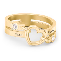 Engravable Diagonal Open Heart Ring