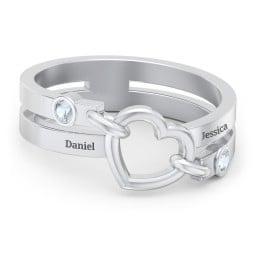 Engravable Diagonal Open Heart Ring
