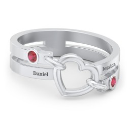 Engravable Diagonal Open Heart Ring in 925 Sterling Silver