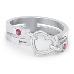 Engravable Diagonal Open Heart Ring in 925 Sterling Silver