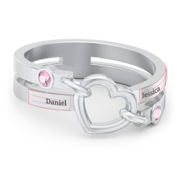 Engravable Diagonal Open Heart Ring in 925 Sterling Silver