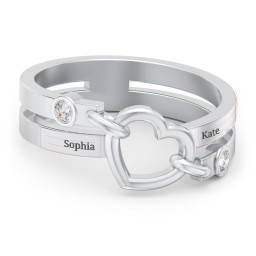 Engravable Diagonal Open Heart Ring in 925 Sterling Silver