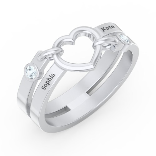 Engravable Diagonal Open Heart Ring