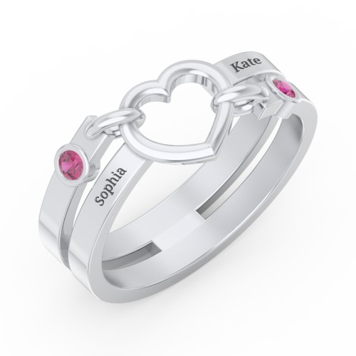 Engravable Diagonal Open Heart Ring