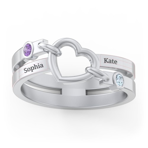 Engravable Diagonal Open Heart Ring