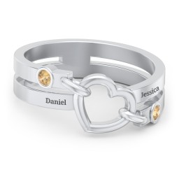 Engravable Diagonal Open Heart Ring in 925 Sterling Silver with Citrine