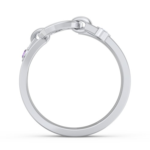 Engravable Diagonal Open Heart Ring – Sterling Silver with Amethyst and Blue Topaz