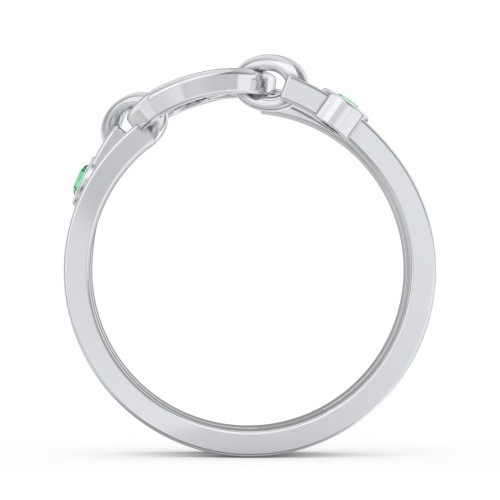 Engravable Diagonal Open Heart Ring – Sterling Silver with Emerald
