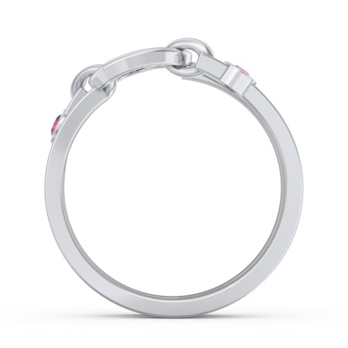 Engravable Diagonal Open Heart Ring – Sterling Silver with Ruby