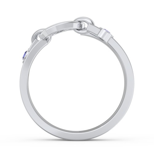 Engravable Diagonal Open Heart Ring – Sterling Silver with Blue Sapphire