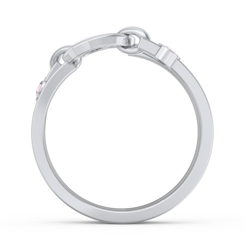 Engravable Diagonal Open Heart Ring – Sterling Silver with Pink Tourmaline