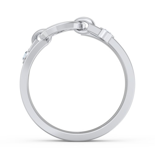 Engravable Diagonal Open Heart Ring – Sterling Silver with Blue Topaz