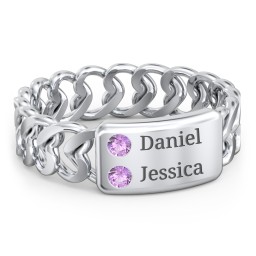 Heart Chain Link Ring with Nameplate