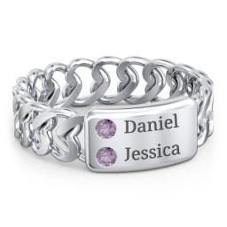 Heart Chain Link Ring with Nameplate