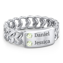 Heart Chain Link Ring with Nameplate
