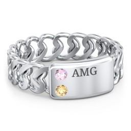 Heart Chain Link Ring with Nameplate