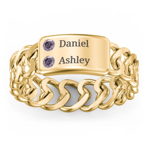 Heart Chain Link Ring with Nameplate