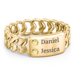 Heart Chain Link Ring with Nameplate in 18K Gold Plated Silver with Citrine
