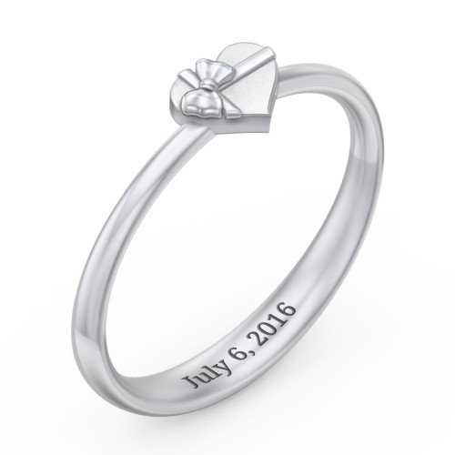 Heart Shaped Ring with Bow – Sterling Silver