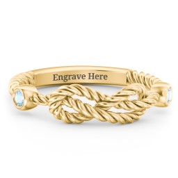 Rope Infinity Ring with Gemstones in 18K Gold Plated Silver with Blue Topaz