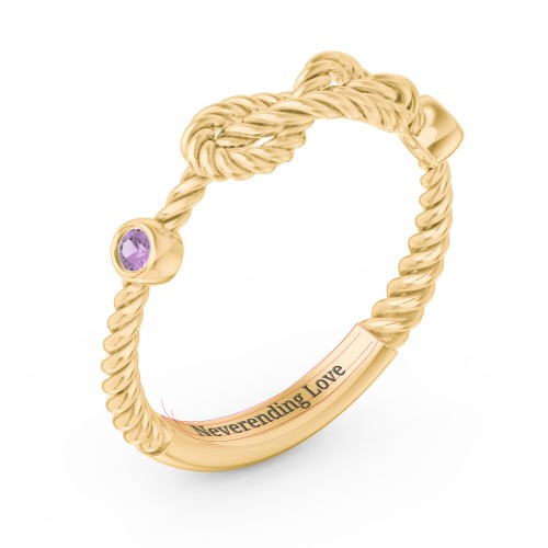 Rope Infinity Ring with Gemstones – 18K Gold Plated Silver with Amethyst