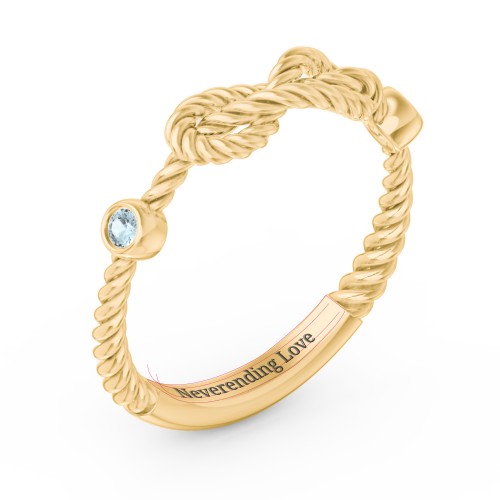 Rope Infinity Ring with Gemstones – 18K Gold Plated Silver with Blue Topaz