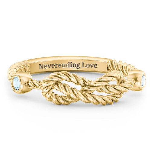 Rope Infinity Ring with Gemstones – 18K Gold Plated Silver with Blue Topaz