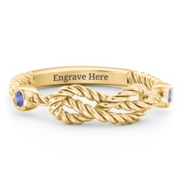 Rope Infinity Ring with Gemstones in 18K Gold Plated Silver with Blue Sapphire