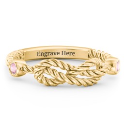 Rope Infinity Ring with Gemstones in 18K Gold Plated Silver with Pink Tourmaline