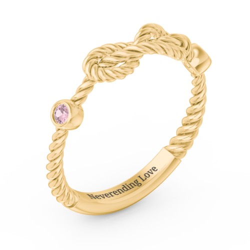 Rope Infinity Ring with Gemstones – 18K Gold Plated Silver with Pink Tourmaline