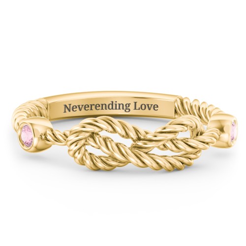Rope Infinity Ring with Gemstones – 18K Gold Plated Silver with Pink Tourmaline
