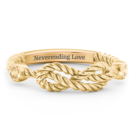 Rope Infinity Ring with Gemstones – 18K Gold Plated Silver with Citrine