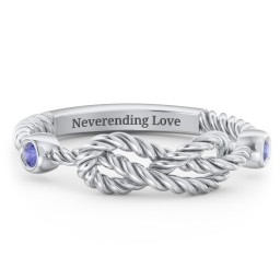 Rope Infinity Ring with Gemstones in 10K Solid White Gold with Fancy Blue Premium Zirconia and Blue Sapphire