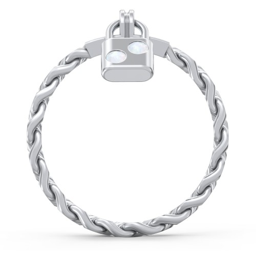 Engravable Padlock Chain Ring with Gemstones