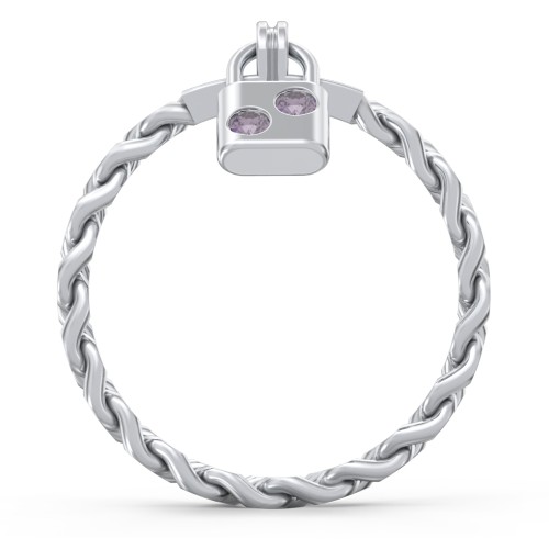 Engravable Padlock Chain Ring with Gemstones