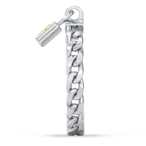 Engravable Padlock Chain Ring with Gemstones – Sterling Silver with Citrine