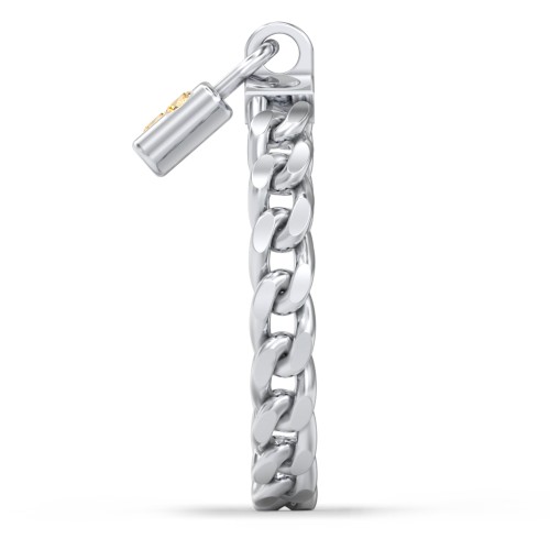 Engravable Padlock Chain Ring with Gemstones – Sterling Silver with Citrine