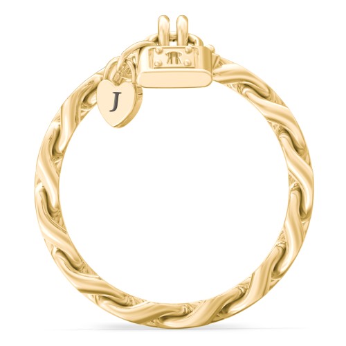 Curb Chain Ring with Padlock and Engravable Heart Charm – 10K Yellow Gold
