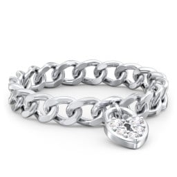 Chain Ring with PavΓ© Heart Padlock Charm
