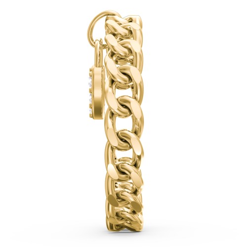 Chain Ring with Pavé Heart Padlock Charm – 10K Yellow Gold with White Premium Zirconia