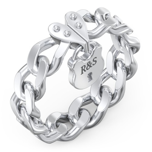 Engravable Curb Chain Lock Ring – Sterling Silver