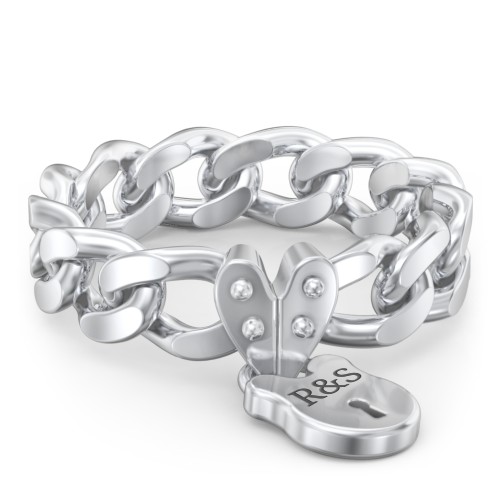 Engravable Curb Chain Lock Ring – Sterling Silver