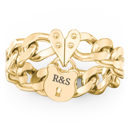 Engravable Curb Chain Lock Ring – 14K Yellow Gold