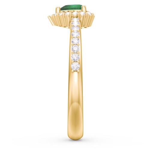 Halo Heart Ring with Accented Band – 18K Gold Plated Silver with Emerald and White Premium Zirconia
