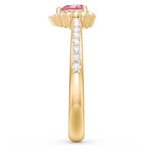Halo Heart Ring with Accented Band – 18K Gold Plated Silver with Pink Tourmaline and White Premium Zirconia
