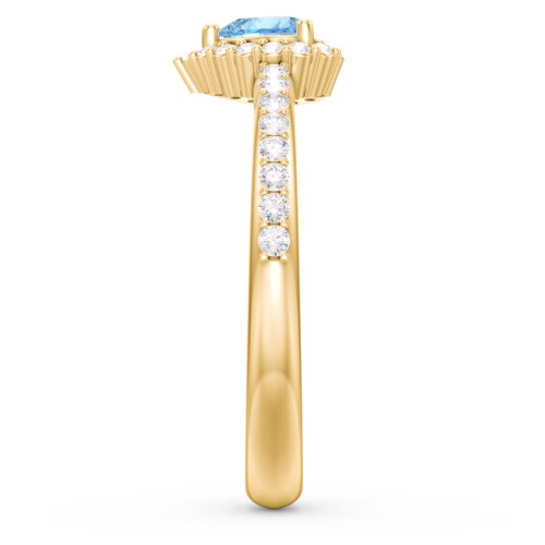 Halo Heart Ring with Accented Band – 18K Gold Plated Silver with Blue Topaz and White Premium Zirconia