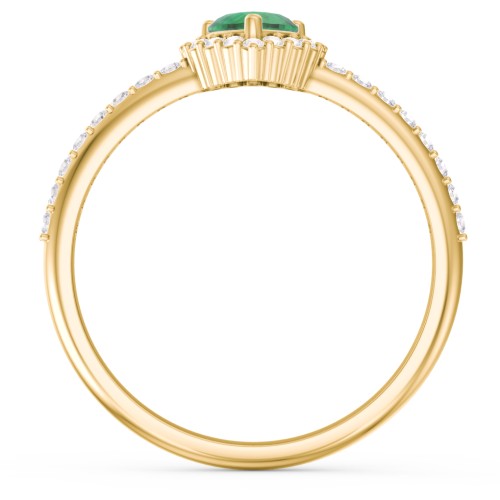 Halo Heart Ring with Accented Band – 18K Gold Plated Silver with Emerald and White Premium Zirconia