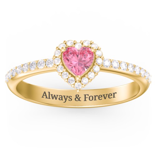 Halo Heart Ring with Accented Band – 18K Gold Plated Silver with Pink Tourmaline and White Premium Zirconia