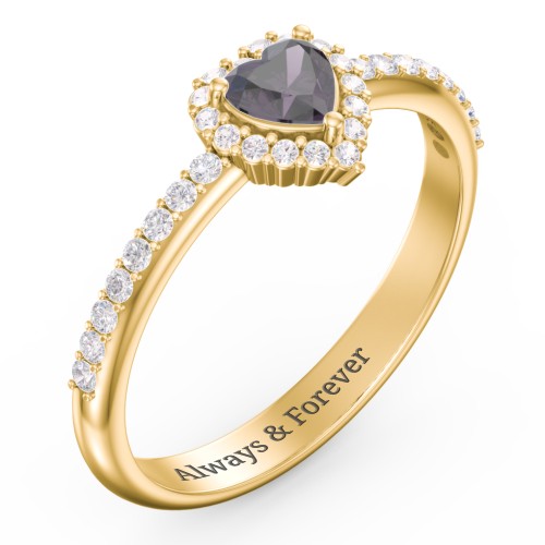 Halo Heart Ring with Accented Band – 18K Gold Plated Silver with Alexandrite and White Premium Zirconia